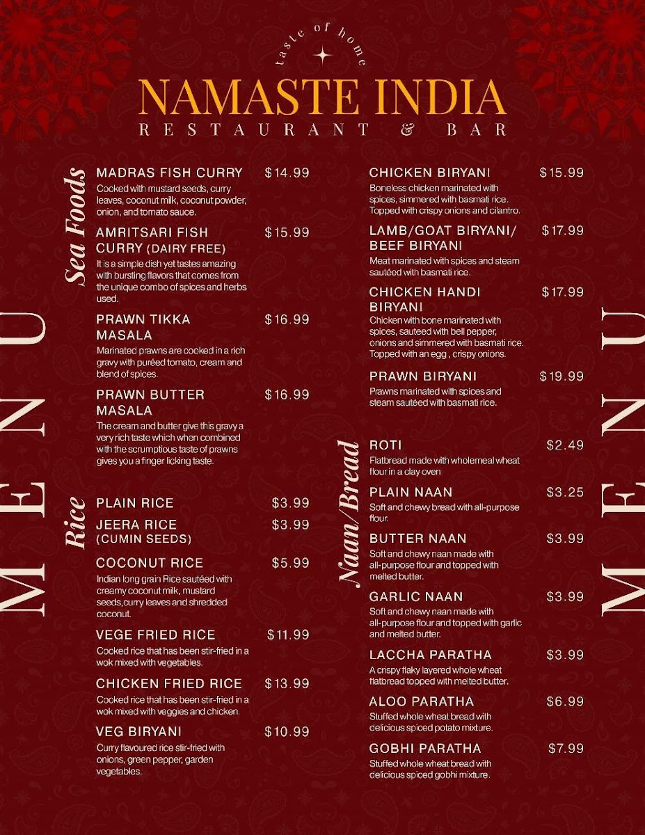 Namaste India Restaurant & Bar Menu - Image 4